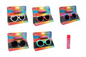Pack Óculos de Sol Moda Infantil Com Protetor Labial Para Meninas Make Brinq