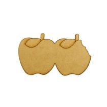 Pacote 10 Aplique 2 Maçãs Enfeite Decoração 12x6,5 Mdf Madeira