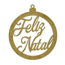 Pacote 10 Aplique Bola de Natal Frase Feliz Natal 8,7cm Mdf Madeira