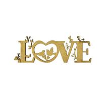 Pacote 10 Aplique Love com Pássaros P 9,7x3,5 Mdf Madeira Laser