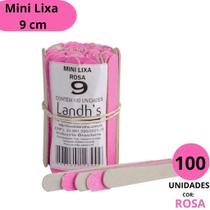 Pacote 100 Mini Lixas de Unha Rosa 9cm Landhs Profissional Descartável