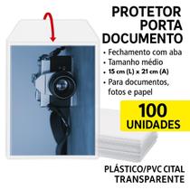 Pacote 100 Protetores Porta Documento 15x21cm Plástico Transparente Fechamento Com Aba Referência P21