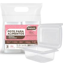 Pacote 24un Pote Retangular c/ Tampa 1l Natural - RIO PLASTIC