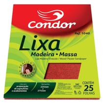 Pacote 25 Folhas Lixa para Madeira e Massa Condor - ref.1040