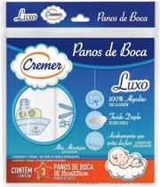 Pacote 3 Panos De Boca Babete Luxo Cremer 35x35cm - Dugu