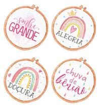 Pacote 5 Aplique Decoupage Bastidores Com Frases Apm3-284 Em Papel E Mdf 3cm Litoarte