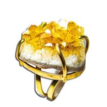 Pacote Atacado 03 Anéis Drusa Citrino Bombardeado Ajustável Dourado 25 a 35mm Pacote Atacado 03 Anéis Drusa Citrino Bombardeado Ajustável Dourado 25 a 35mm