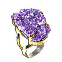 Pacote Atacado com 03 Anéis de Drusa Ametista Grande com Aro Ajustável Dourado Pacote Atacado com 03 Anéis de Drusa Ametista Grande com Aro Ajustável Dourado