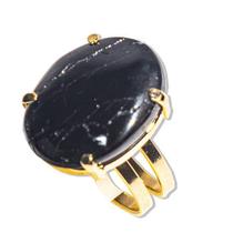 Pacote Atacado com 03 Anéis de Turmalina Preta Cabochão Oval Dourado com Aro Ajustável Pacote Atacado com 03 Anéis de Turmalina Preta Cabochão Oval Dourado com Aro Ajustável