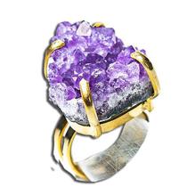 Pacote Atacado com 03 Anéis Drusa Ametista Tamanho Médio Aro Ajustável Dourado Pacote Atacado com 03 Anéis Drusa Ametista Tamanho Médio Aro Ajustável Dourado