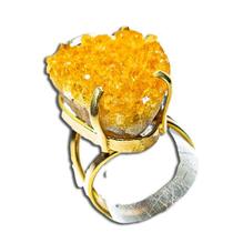 Pacote Atacado com 03 Anéis Drusa Citrino Bombardeado Ajustáveis Dourados Pacote Atacado com 03 Anéis Drusa Citrino Bombardeado Ajustáveis Dourados