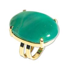 Pacote Atacado com 05 Anéis de Ágata Verde Cabochão Oval em Pedra Natural com Banho Dourado