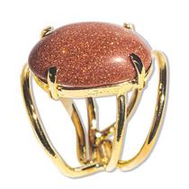 Pacote Atacado com 05 Anéis de Pedra do Sol Cabochão Oval Pequeno Dourado