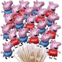 Pacote Balloon Toyland de 20 Peppa & George Pig com palitos e copos