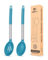 Pacote Bundlepro de colheres de cozinha com 2 colheres grandes de silicone azul