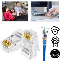 Pacote Com 10 Conector Rj45 Cat6 Banho De Ouro Cabo Rede Pacote Com 10 Conector Rj45 Cat6 Banho De Ouro Cabo Rede