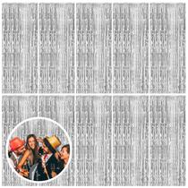 Pacote com 10 cortinas de folha de ouropel prateada Backdrop BOMSI 100x200 cm