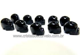 Pacote com 10 Mini Crânios Esculpidos em Pedra Natural Obsidiana Negra - Não Pingente