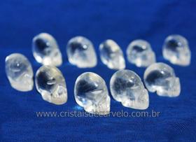Pacote com 10 Mini Crânios Esculpidos em Pedra Natural Quartzo Cristal Hialino - Não Pingente - Atacado