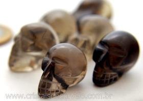 Pacote com 10 Mini Crânios Esculpidos em Pedra Natural Quartzo Fumê - Não Pingente