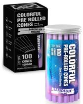 Pacote com 100 cones SafeDelux Colorful King Size com tubo de vidro Pacote com 100 cones SafeDelux Colorful King Size com tubo de vidro