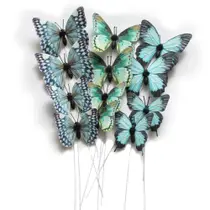 Pacote com 12 decorações de borboletas DIY 3D Butterfly Stakes Aqua Pacote com 12 decorações de borboletas DIY 3D Butterfly Stakes Aqua