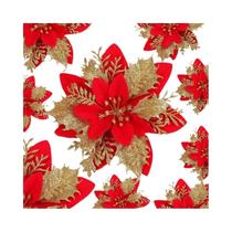 Pacote Com 12 Flores Artificiais De Poinsettia Para Decorações De Natal, Árvores, Guirlandas, Festas Pacote Com 12 Flores Artificiais De Poinsettia Para Decorações De Natal, Árvores, Guirlandas, Festas