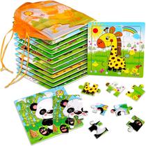 Pacote com 12 quebra-cabeças e bolsas de madeira para crianças de 2 a 5 anos