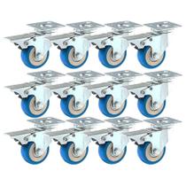 Pacote com 12 rodas Caster Wheels com freio, placa giratória, azul, PU, 2-5 polegadas Pacote com 12 rodas Caster Wheels com freio, placa giratória, azul, PU, 2-5 polegadas