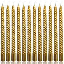 Pacote com 12 velas cônicas em espiral douradas de 25 cm da Peytanger, sem perfume