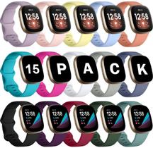 Pacote com 15 pulseiras compatíveis com Fitbit Versa 3/Fitbit Sense, pulseira de substituição macia para Fitbit Sense/Versa 3 pulseiras femininas, pulseira de relógio esportivo flexível à prova d'água para mulheres e homens, pacote com 15