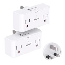 Pacote com 2 adaptadores de viagem BESHON dos EUA para o Reino Unido com USB-C Pacote com 2 adaptadores de viagem BESHON dos EUA para o Reino Unido com USB-C