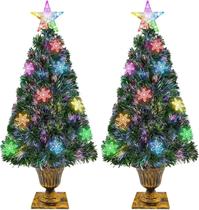 Pacote com 2 árvores de Natal em vasos ao ar livre de 91 cm, pré-iluminada com luz