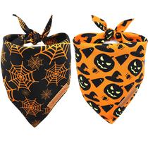 Pacote com 2 bandanas para cães Realeaf Halloween, abóbora e teia de aranha