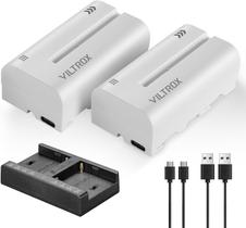 Pacote com 2 baterias VILTROX NP-F550 com carregador USB tipo C
