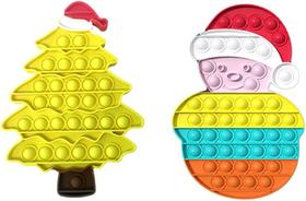 Pacote com 2 brinquedos de Natal Pop Fidget, brinquedo sensorial Push Pop Bubble Fidget para crianças e adultos Árvore de Natal Pop Its Fidget Toy Relief Popper Decoração de festa