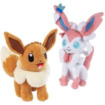 Pacote com 2 brinquedos de pelúcia Pokémon Eevee e Sylveon de 8 polegadas Pacote com 2 brinquedos de pelúcia Pokémon Eevee e Sylveon de 8 polegadas