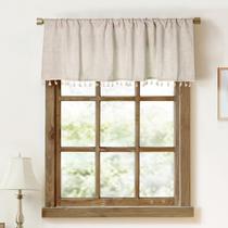 Pacote com 2 cortinas Valance de linho sintético Oindec com borla 54x15cm Pacote com 2 cortinas Valance de linho sintético Oindec com borla 54x15cm