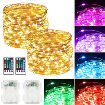 Pacote com 2 Fairy Lights Hoofun com bateria RGB remota de 78 pés e 240 LED Pacote com 2 Fairy Lights Hoofun com bateria RGB remota de 78 pés e 240 LED