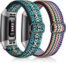 Pacote com 2 faixas elásticas para Fitbit Charge 4/Charge 3SE/Fitbit Charge 3 pulseiras para mulheres e homens, tecido de nylon elástico ajustável respirável padrão alça de substituição corda colorida/bordado azul Pacote com 2 faixas elásticas para Fitbit Charge 4/Charge 3SE/Fitbit Charge 3 pulseiras para mulheres e homens, tecido de nylon elástico ajustável respirável padrão alça de substituição corda colorida/bordado azul