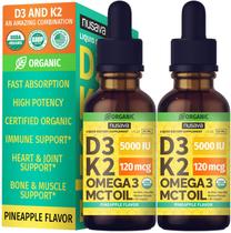 (Pacote com 2) Gotas de vitamina D3 K2 com óleo MCT Omega 3 5000 UI 60 mL