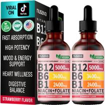 (Pacote com 2) Gotas líquidas de vitamina B12 e B6 NUSAVA 5000mcg 80mL
