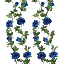 Pacote com 2 guirlandas florais artificiais em azul royal, cada guirlanda de rosas falsa de 6,5 pés pendurada em videira rosa para flores de casamento, arranjo de peças centrais de mesa, quarto, chá de bebê, tenda, decoração de espelho