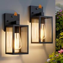 Pacote com 2 luminárias de parede externas Dusk to Dawn com sensor preto Pacote com 2 luminárias de parede externas Dusk to Dawn com sensor preto