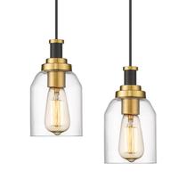 Pacote com 2 luminárias pendentes zeyu Modern Hanging, preto e dourado