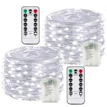 Pacote com 2 luzes de fada de 100 LED operadas por bateria com controle remoto, luzes de corda LED de 8 modos com temporizador, reguláveis, função de memória, luzes cintilantes à prova d'água para decoração de Natal externa e interna (branco frio)