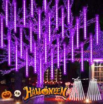 Pacote com 2 luzes de Halloween extensíveis roxas ao ar livre, 16 tubos, 384 luzes LED de chuva de meteoros, externas com temporizador, luzes de chuva caindo, conecte para árvores, jardim, pátio, quintal, decoração de Halloween Pacote com 2 luzes de Halloween extensíveis roxas ao ar livre, 16 tubos, 384 luzes LED de chuva de meteoros, externas com temporizador, luzes de chuva caindo, conecte para árvores, jardim, pátio, quintal, decoração de Halloween