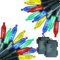 Pacote com 2 luzes de Natal Twinkle Star operadas por bateria, total de 32 pés e 100 LED, luzes de Natal ao ar livre com 8 modos, luzes de árvore de Natal à prova d'água para pátio, festa, casamento, decoração de Natal, multicolorida