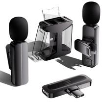 Pacote com 2 microfones de lapela sem fio Mini Lavalier para iPhone/Android