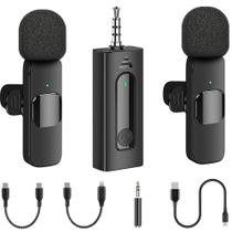 Pacote com 2 microfones de lapela sem fio Mini Lavalier para iPhone
